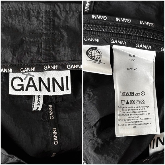 GANNI 90s D-Ring Cinch Belt Pleated High Waist Wide Leg Black Tech Nylon Pants L - Picture 5 of 6